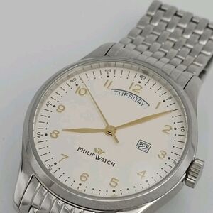 Philip Watch Stainless Steel Day-Date Watch in White and Gold